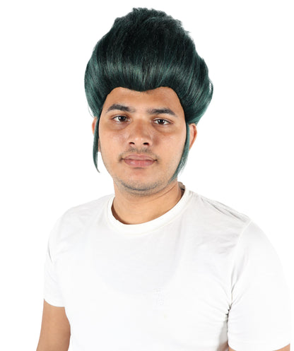 HPO Men's Spiky Gothic Green Wig | Short Layered Hairstyle with Adjustable Straps & Heat-Resistant Fibers for Anime, Halloween & Carnival