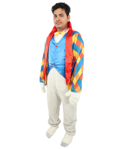 HPO Men's Festive Rabbit Mascot Ensemble | Multi-Color Diamond Pattern with Satin Vest and Faux Fur Accents | Ideal for Cosplay, Halloween, Drag, and Holiday Performance Events