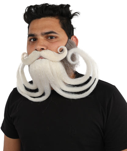HPO Men's Theatrical Mustache Beard Kit | Dramatic Curled Texture Adjustable Fit Light Tone | Party Halloween Cosplay Theater Drag Performance Costume Events