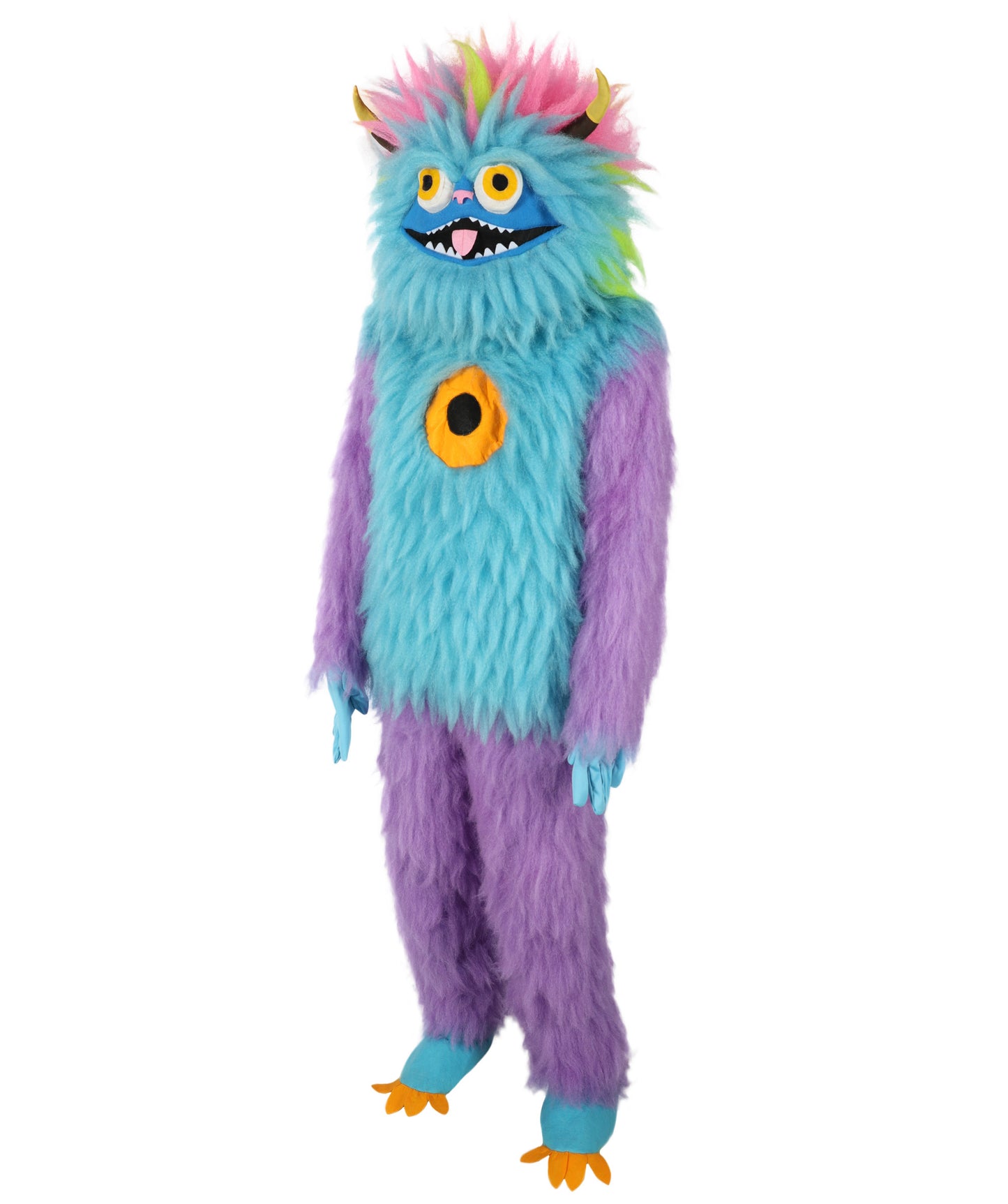 HPO Adult Unisex Furry Rainbow Monster Costume & Bundel Set with Mask | Perfect for Halloween| Flame-retardant Synthetic Fabric