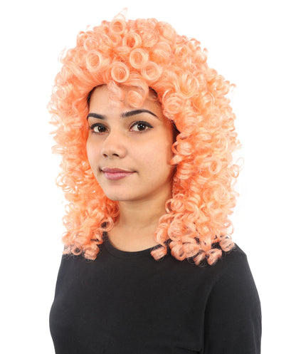 HPO Orange Mid Length Curly Wig – Soft Synthetic Hair with Curls | Perfect for Halloween, Cosplay, Stage Shows, Dress Up Events & Parties