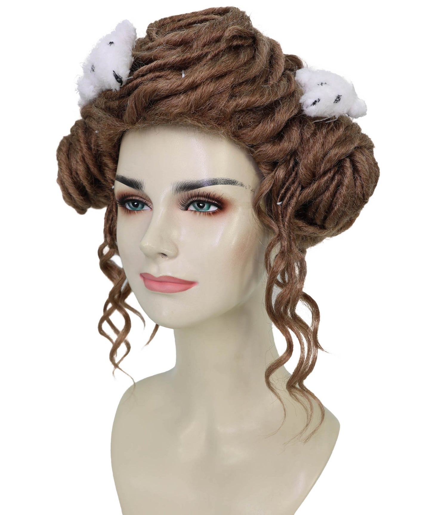 HPO Adult Women’s Faux Locs Brown Wig with Cute Plush Hair Clips | Synthetic Dreadlock Style Wig | Ideal for Fashion, and Party Wear