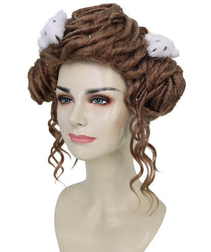 HPO Adult Women’s Faux Locs Brown Wig with Cute Plush Hair Clips | Synthetic Dreadlock Style Wig | Ideal for Fashion, and Party Wear