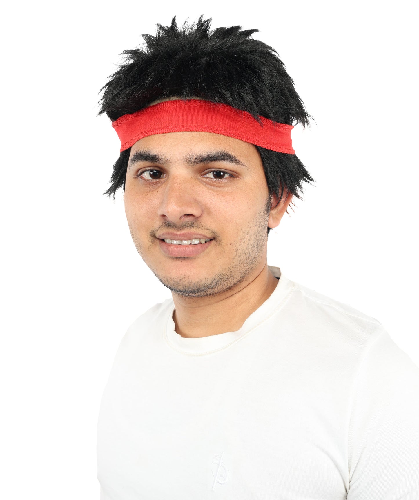 HPO Black Spiky Wig with Red Headband | Short Cosplay Hair for Men | Synthetic Fiber | Anime Outfit for Halloween, Events & Roleplay