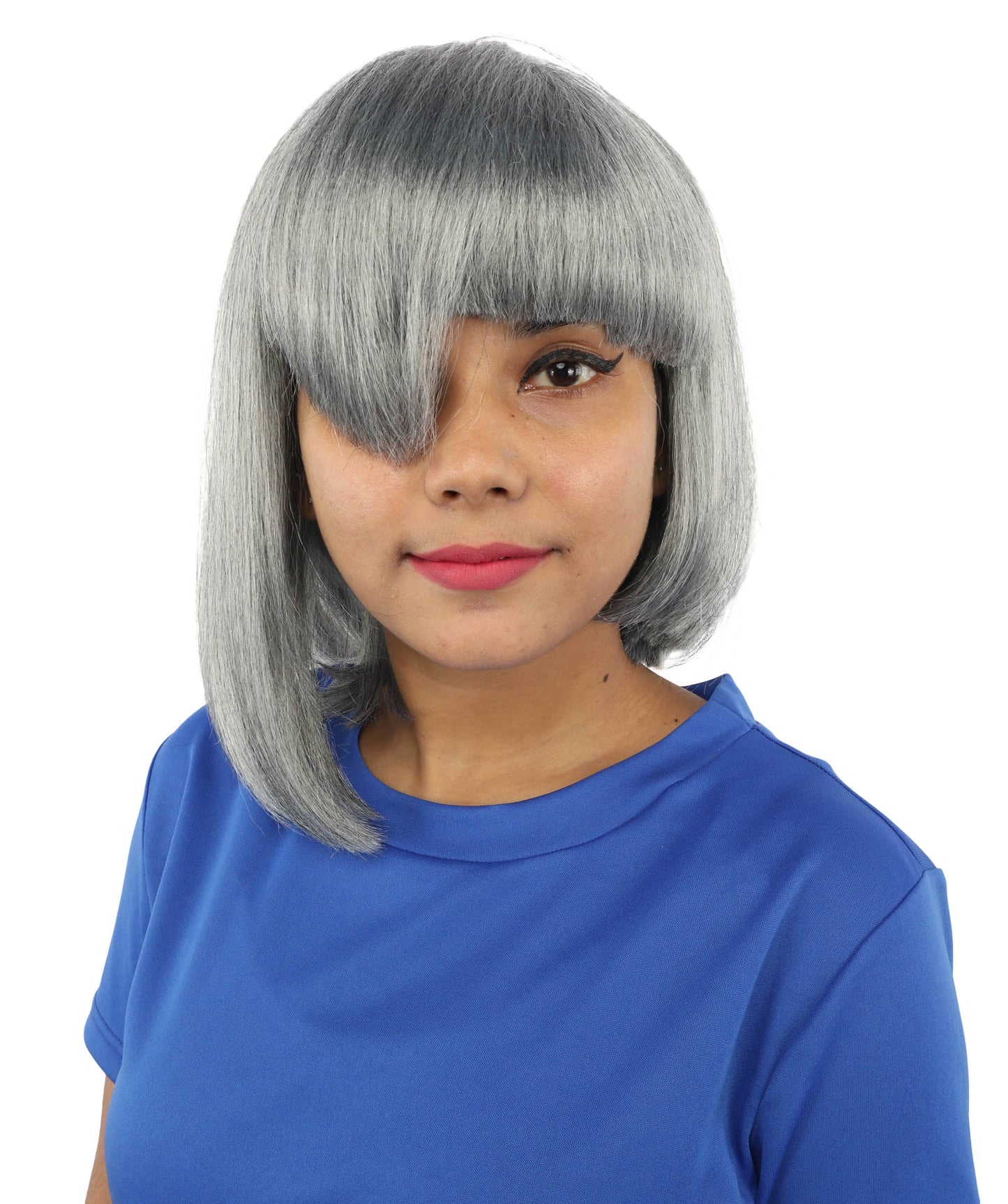 HPO Adult Women's Asymmetrical Bangs Bob Wig | Multiple Color Options | Create of synthetic fiber, sleek straight volume, breathable capless base | Party, Halloween, theater, drag, performance, costume events