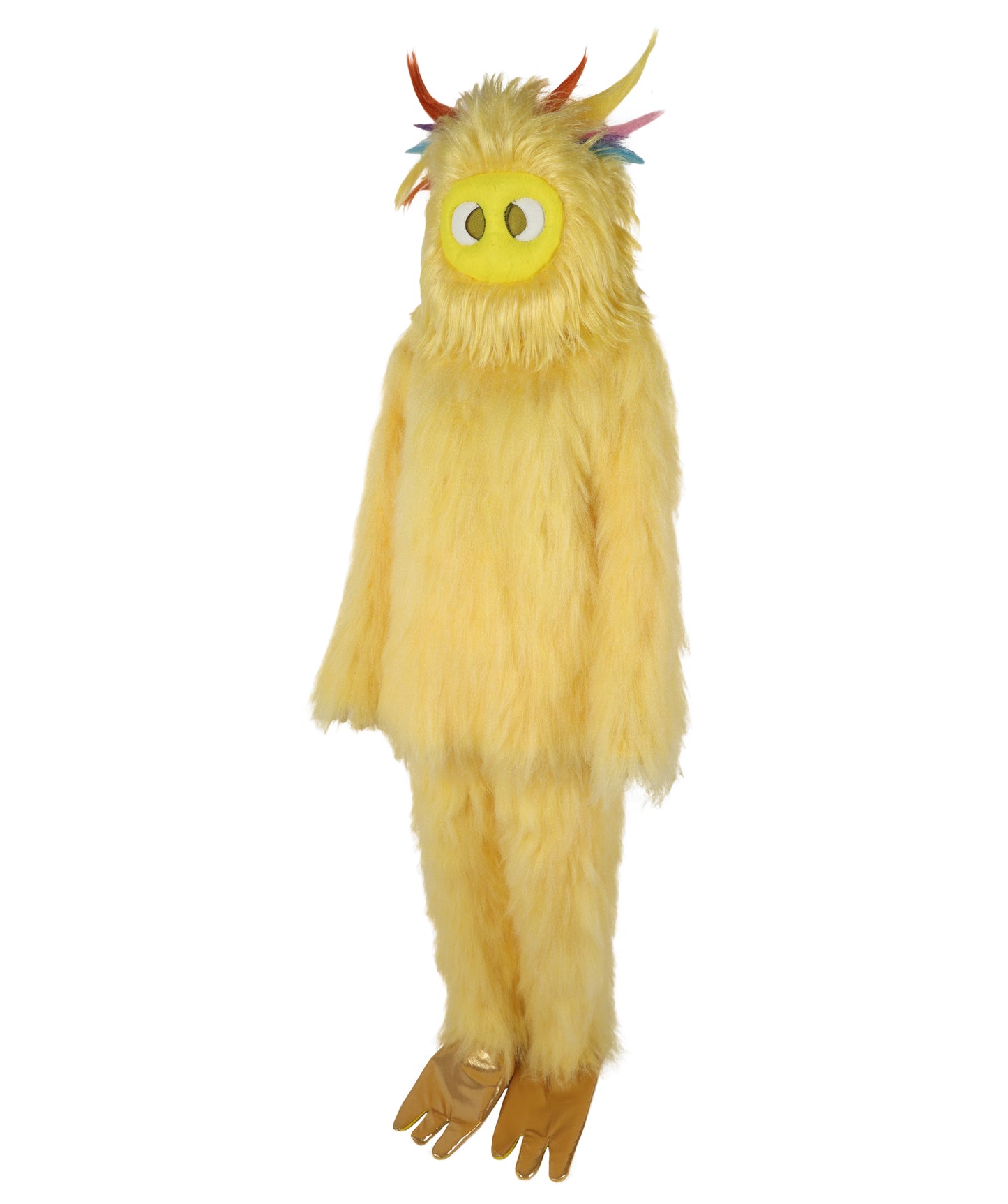 HPO Unisex Yellow Monster Mascot Costume, Mask and Bundle | Full Body Plush Furry Suit with Headpiece, Hands & Feet | Fun Cartoon Outfit for Halloween, Parades & Stage Performances