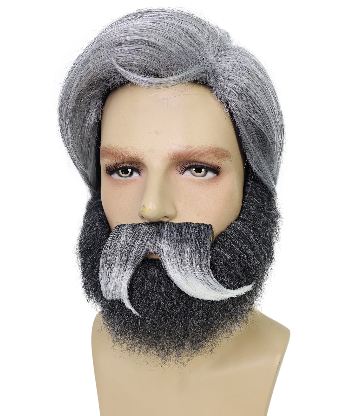 HPO Men's Grey,Salt & Pepper Wig, Beard and Mustache Set | Salt & Pepper Hair Accessories for Old Man Look | Halloween, Costume Parties, Stage Acts & Themed Events