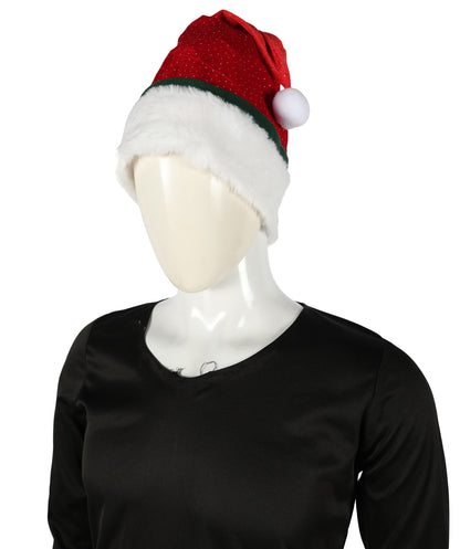 HPO Unisex Classic Velvet Christmas Santa Hat | Soft Red and White Festive Holiday Hat | Ideal for Holiday fun