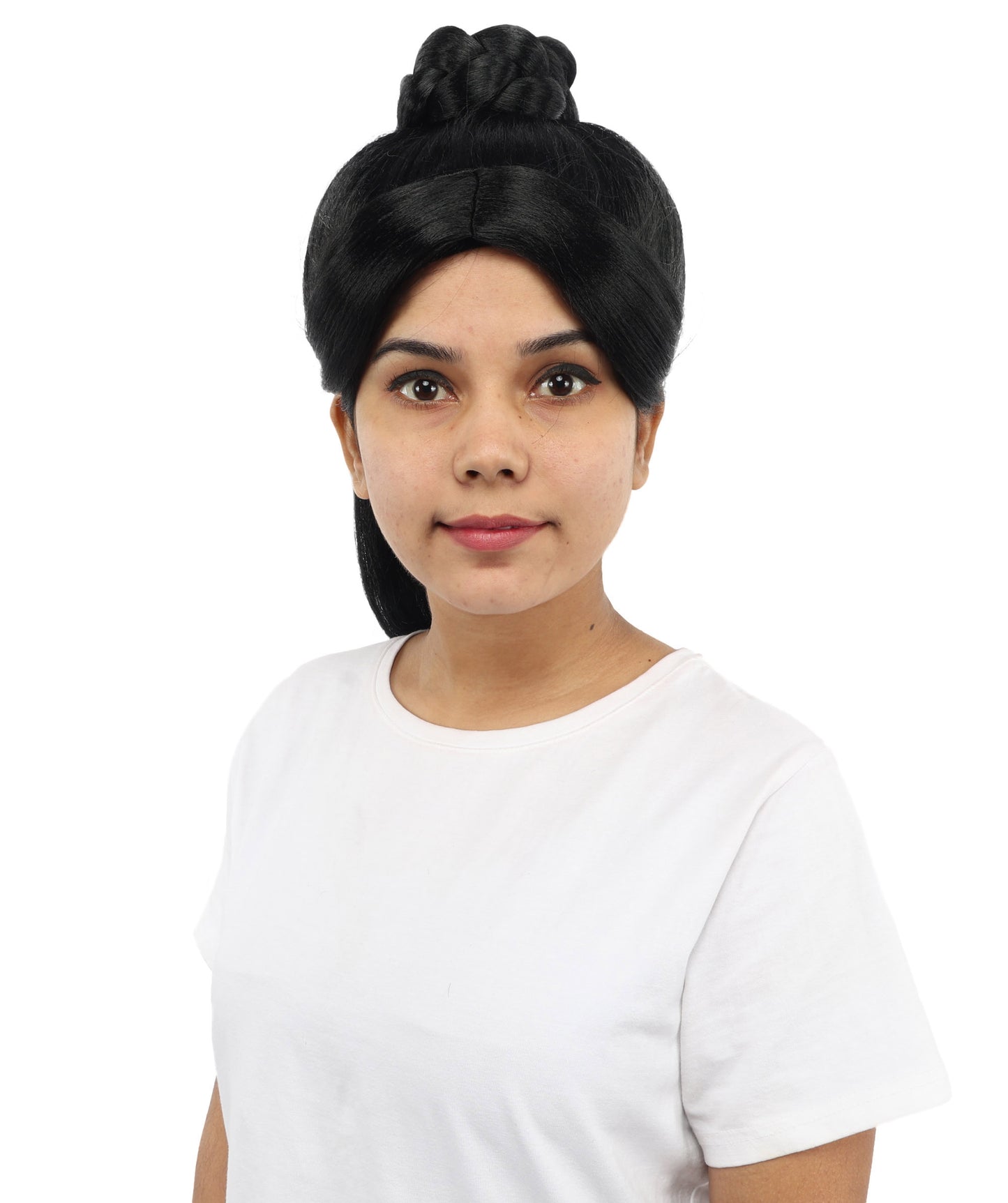 HPO Women's Warrior Bun Wig | Sleek Black Texture Intricate Top Knot 16 Inch Length | Party Halloween Cosplay Theater Drag Performance Costume Events