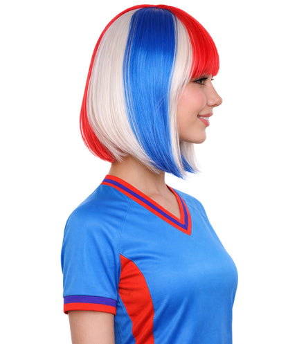 Iceland Flag Sport Party Bob Wig | National Pride Red White Blue Wig | Premium Breathable Capless Cap