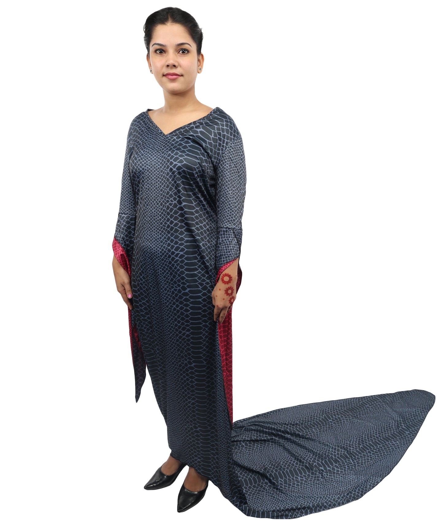 HPO Women's Black Velvet Long Train Gown Costume – Elegant Floor Length Cosplay Dress | Perfect for Halloween, Gothic Parties