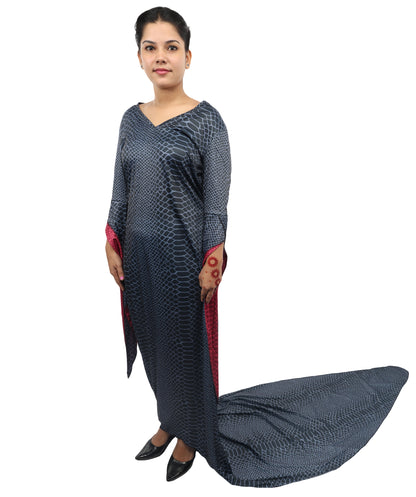 HPO Women's Black Velvet Long Train Gown Costume – Elegant Floor Length Cosplay Dress | Perfect for Halloween, Gothic Parties