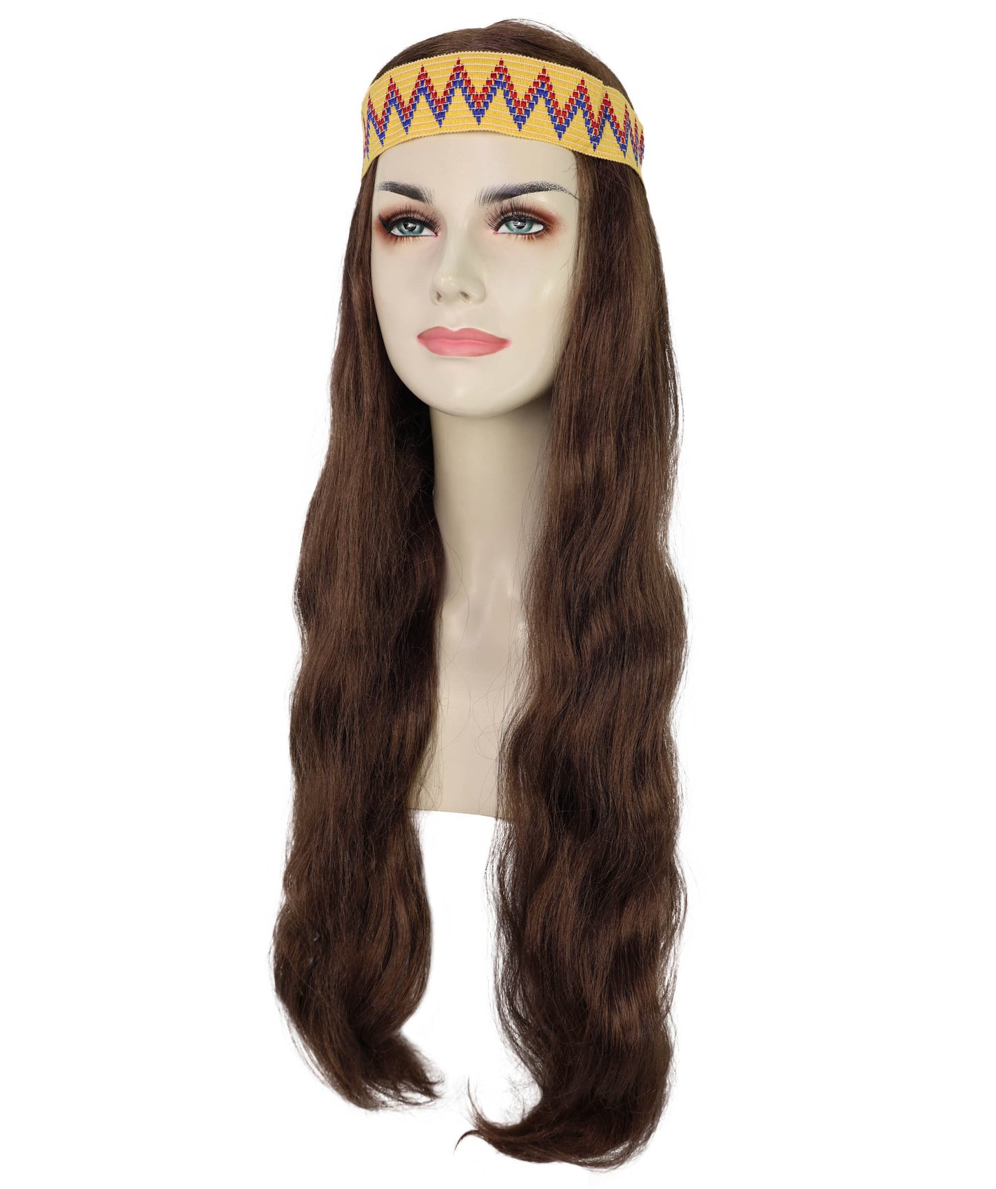 HPO Adult Female WIG Hippie Long with Headband – Boho Multiple Wigs Premium Breathable Capless Cap with Flame Retardant Synthetic Fiber Hair