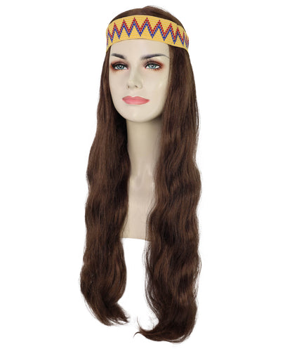 HPO Adult Female WIG Hippie Long with Headband – Boho Multiple Wigs Premium Breathable Capless Cap with Flame Retardant Synthetic Fiber Hair