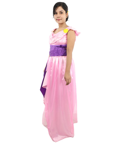 HPO Women’s Pink & Purple Heroine Style Costume – Elegant Draped Gown Dress with Sash Detail | Classic Theme Party & Cosplay Outfit