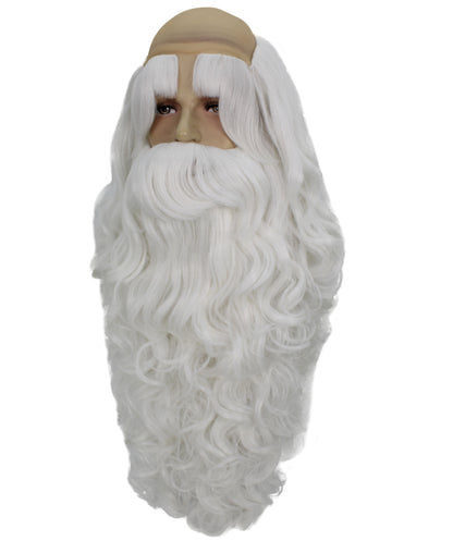 HPO Men's White Santa Wig and Beard Set – Fake Mustache, Long Beard & Eyebrows | Christmas Character Accessories for Stage, Cosplay & Holiday Dress-Up