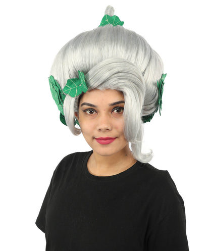 HPO Adult Women's Sculpted Pumpkin Show Wig | Multiple Color Options | Create of synthetic fiber, massive spherical updo with green leaf accents, breathable base | Halloween, theater, drag, performance, party, costume events