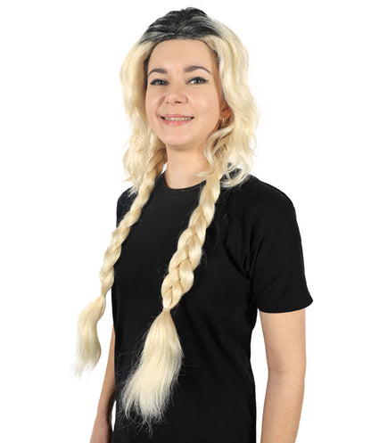 HPO Adult Women Sabrina Carpenter-Inspired Black and Blonde Wig with Braids - Perfect for  & Costumes, Long Synthetic Hair with Adjustable Cap for Comfort & Style, Halloween, & Themed Parties