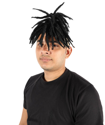 HPO Men’s American Rapper Dark Blue Dreadlock Updo Wig I Non-flammable Synthetic Fiber Wig