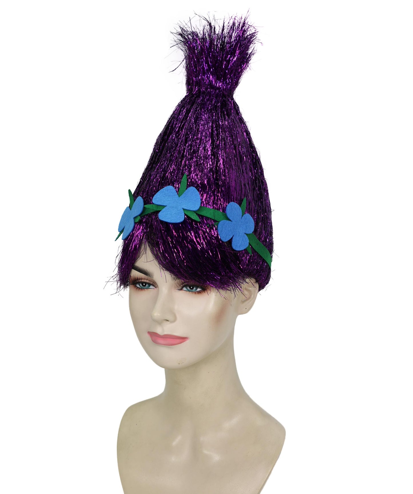 HPO Animated Movie Character Spike Red Tinsel Troll Wig With Flower I Halloween  Wig I Tinsel Material