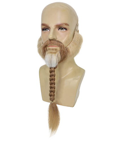 HPO Adult Men’s Long Beard & Mustache Set | Style for Round Face | Realistic Costume Facial Hair Accessory