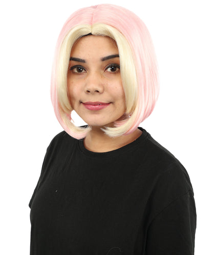 Adult Women's Two-Tone Bob Wig | Multiple Color Options | Short Straight Blunt Cut Inspired by American Pop Artist Look | Natural Hairline for Halloween and Cosplay