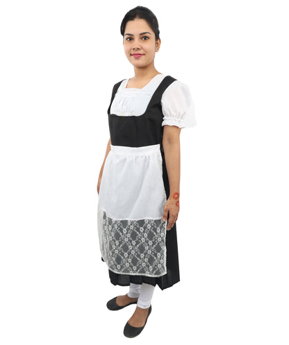 HPO Women's Long Black & White Dirndl Costume – German Traditional Party Dress for Women