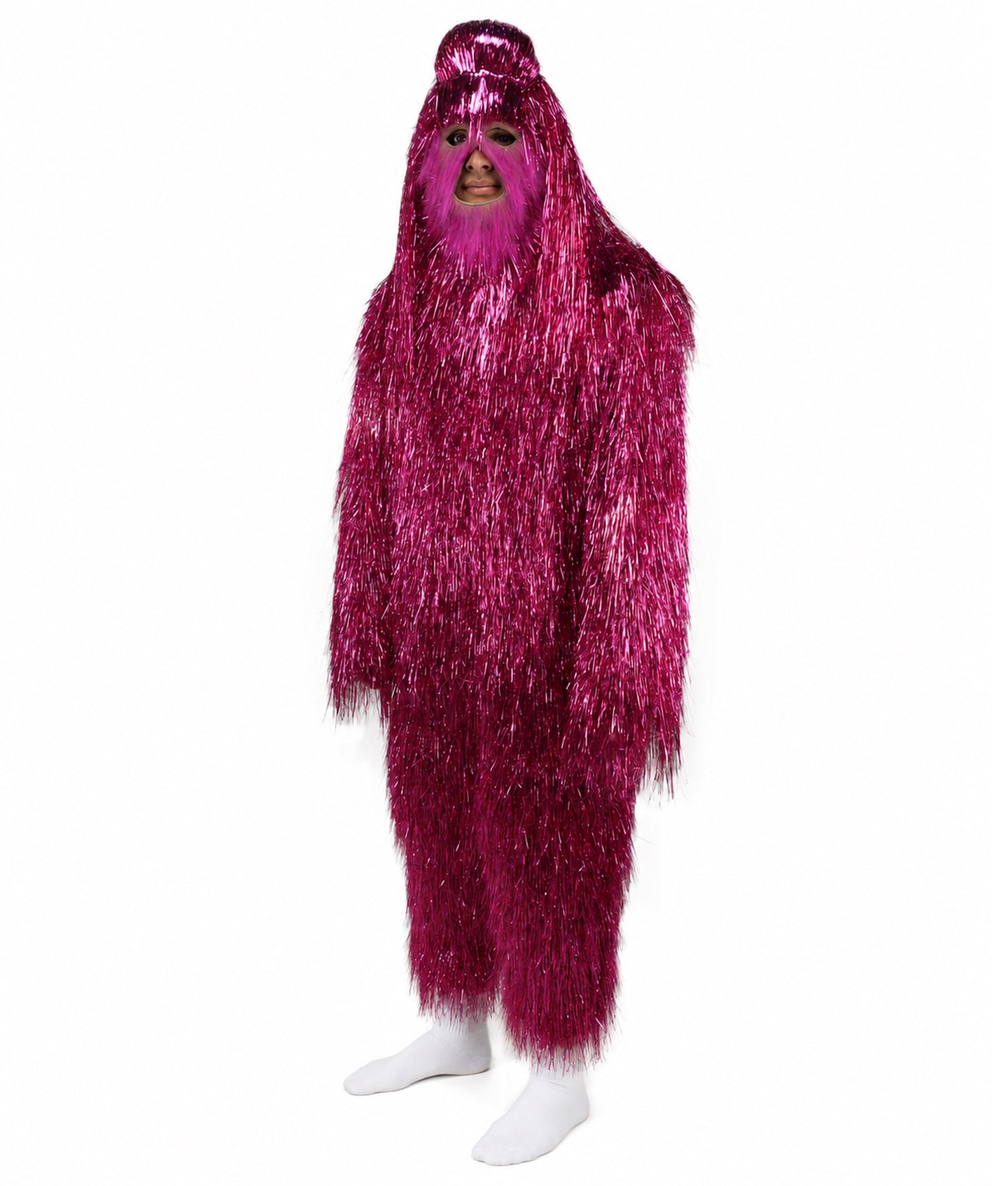 HPO UnisexTinsel Hairy Costume, Bundle & Mask Set | Full-Body Suit & Matching Mask | Long Hair Funny Costume for Halloween, Performers, Cosplay & Mascots | Multicolor Options
