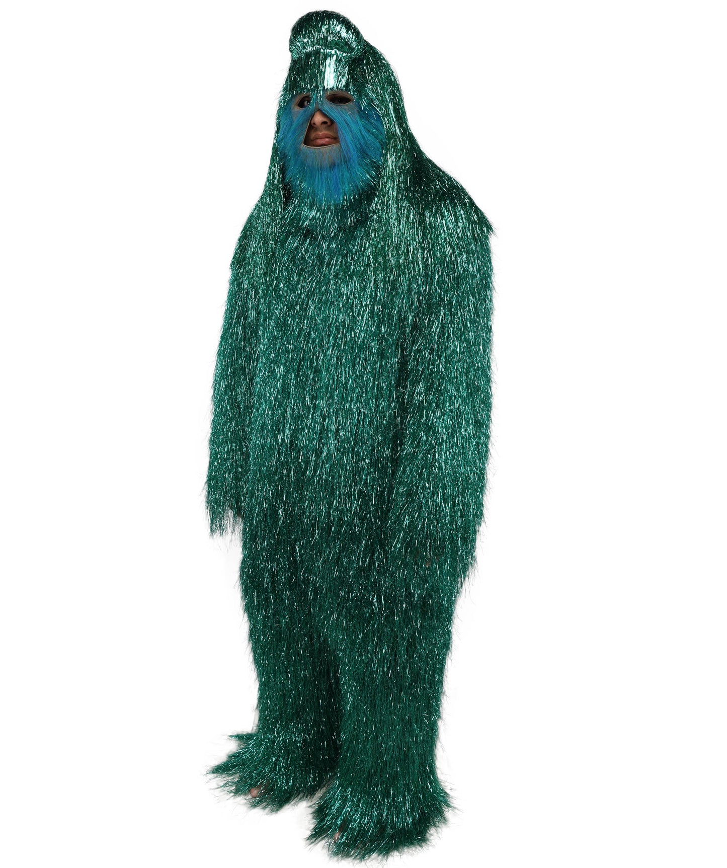 HPO UnisexTinsel Hairy Costume, Bundle & Mask Set | Full-Body Suit & Matching Mask | Long Hair Funny Costume for Halloween, Performers, Cosplay & Mascots | Multicolor Options