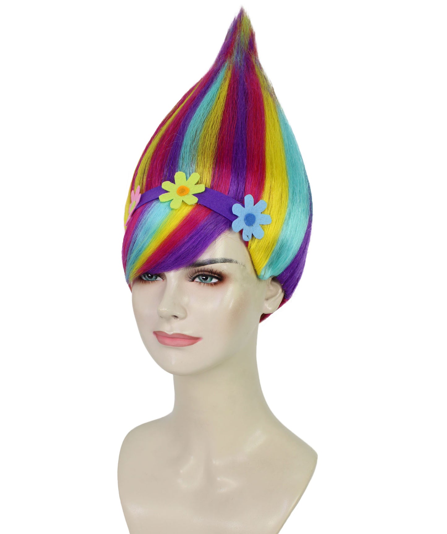 Women’s Rainbow Onion -Style High-Point Troll Wig | Ideal for Halloween | Breathable Capless Cap
