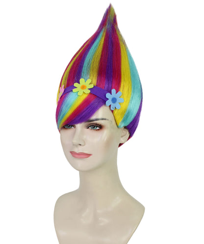 Women’s Rainbow Onion -Style High-Point Troll Wig | Ideal for Halloween | Breathable Capless Cap