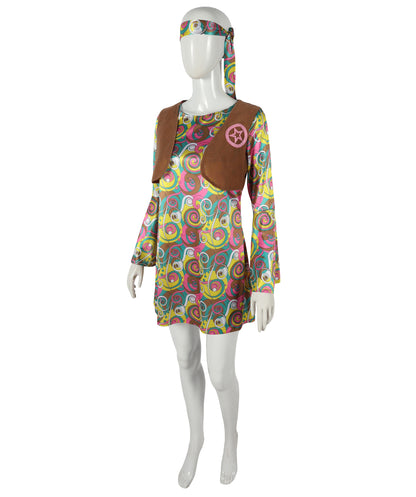 HPO Adult Women’s 60’s Hippie Costume Set | Retro Flower Power Outfit | for Halloween, Themed Parties, Stage & Roleplay