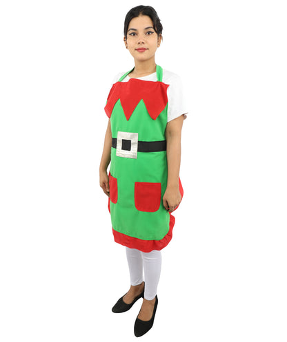 HPO Festive Holiday Helper Fabric Apron for Adults | Red & Green Christmas Cooking Apron | Holiday Baking and Craft Outfit with Adjustable Straps