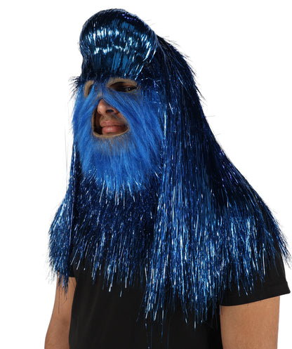 HPO UnisexTinsel Hairy Costume, Bundle & Mask Set | Full-Body Suit & Matching Mask | Long Hair Funny Costume for Halloween, Performers, Cosplay & Mascots | Multicolor Options