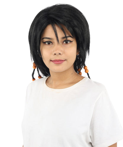 HPO Adult Women's Long Tribal Braided Wig | Multiple Color Options | Dark Shaggy Bob with Beaded Strands, Synthetic Fiber & Breathable Cap | Halloween, Sci-Fi Roleplay, Fantasy Costume