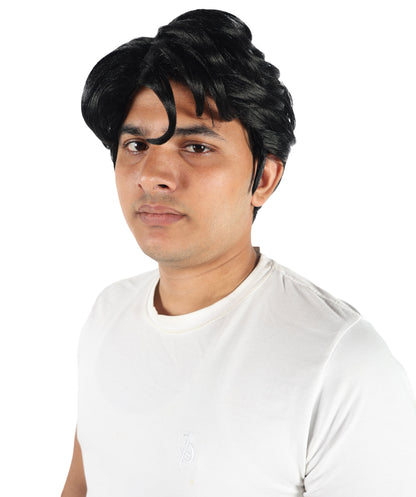 HPO Men’s K-pop Inspired Demon Hunter Wig | Short Black Layered Fantasy Hairpiece | Lightweight Capless Design for Halloween and Party