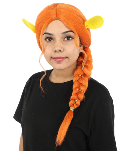 HPO Women's Long Braided Orange Wig | Flame-Retardant Synthetic Fiber With Capless Cap | Ideal For Theater, Halloween And Cosplay