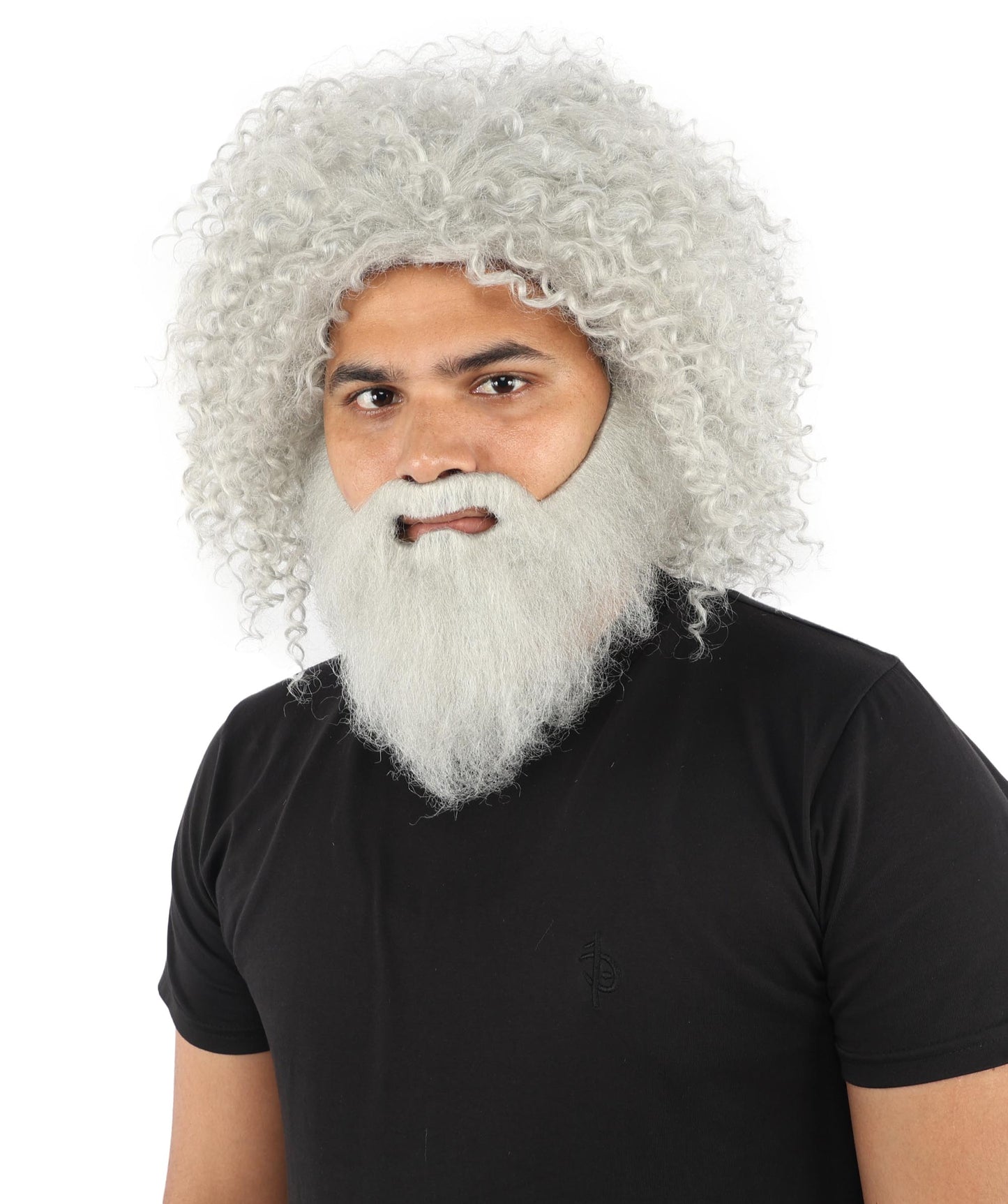 HPO Men's Wild Caveman Orange Wig Beard & Mustache Set | Massive Frizzy Orange Afro and Full Beard Set with Messy Texture | Prehistoric Costume, Viking Cosplay, Halloween, and Funny Party Props