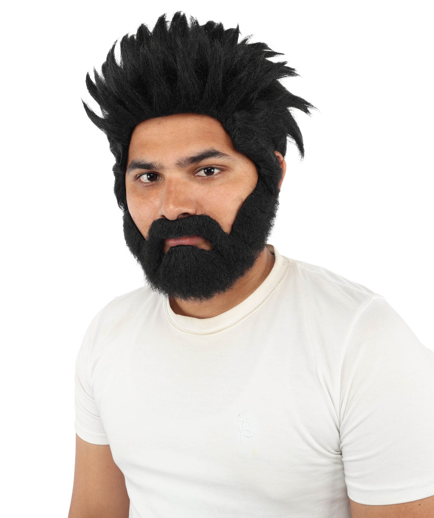 HPO Men’s Animated Genius Spiky Wig Beard & Mustache Set  – Wild Mad Scientist Pointed Beard & Curled Mustache Combo | Ideal for Animated Cosplay, Halloween Parties & Events