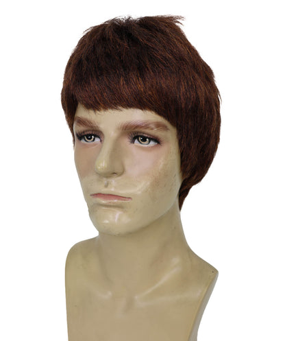 Adults 60s Brown Bowlcut Retro Shaggy Wig | Shaggy Boyband Style Costume Hairpiece for Parties | Flame-retardant Synthetic Fiber