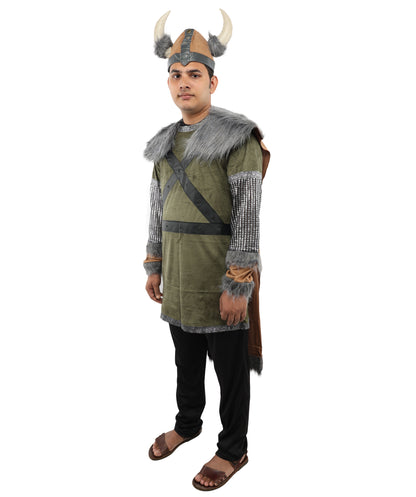HPO Men’s Authentic Norse Warrior Costume Set with PU Foam Wolf Armor | Viking Outfit with Tunic, Cape & Horned Hat | Ideal for Halloween and Cosplay