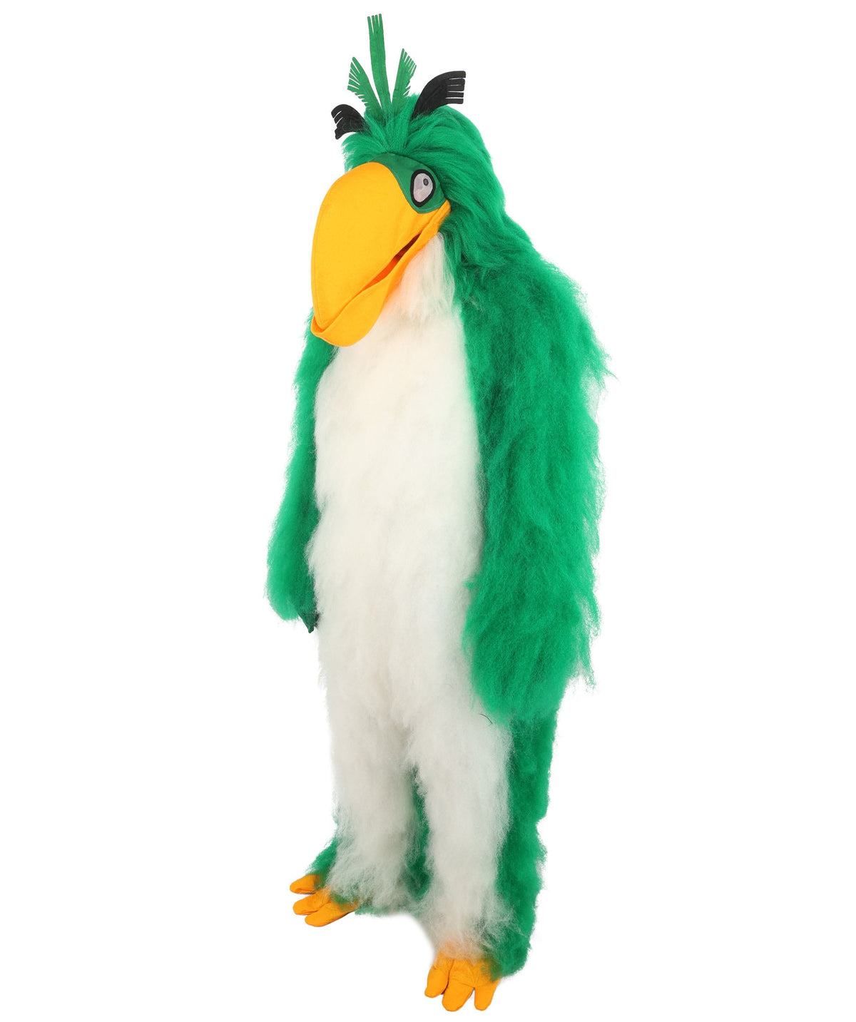 HPO Adults Parrot Mascot Costume Full-Body Furry Bird Jumpsuit with Mask - Green & White Parrot Costume Set with Furry Full-Body Jumpsuit and Character Mask for Halloween Cosplay Parties & Events