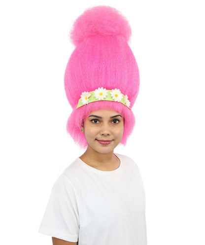 HPO Women’s Troll Wig | Bright Pink High-Volume Hairstyle | Synthetic Hair for Cosplay, Halloween, Stage Performances & Parties"