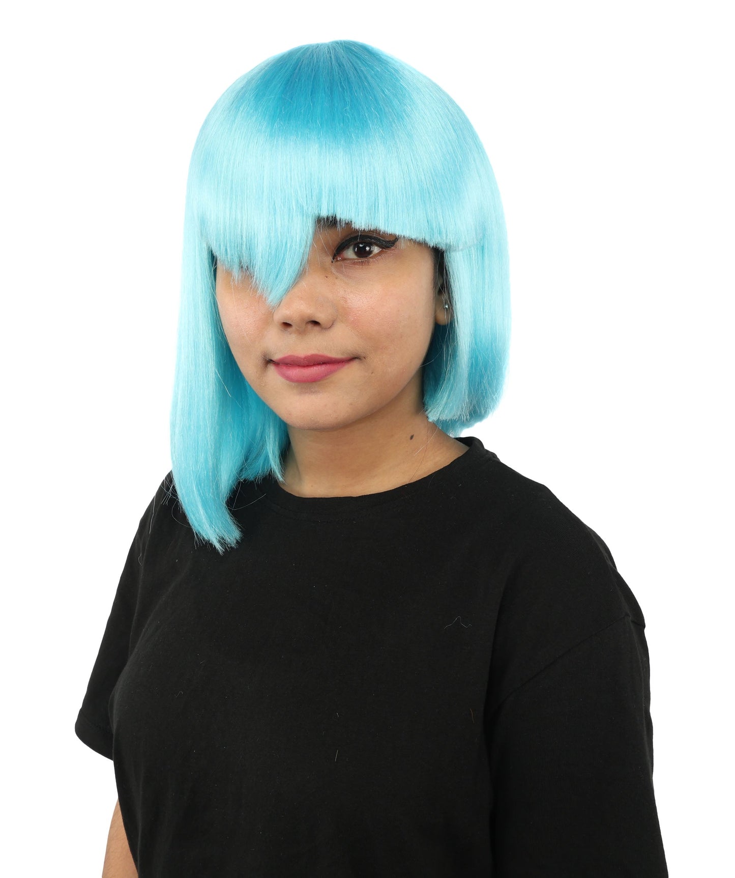 HPO Adult Women's Asymmetrical Bangs Bob Wig | Multiple Color Options | Create of synthetic fiber, sleek straight volume, breathable capless base | Party, Halloween, theater, drag, performance, costume events