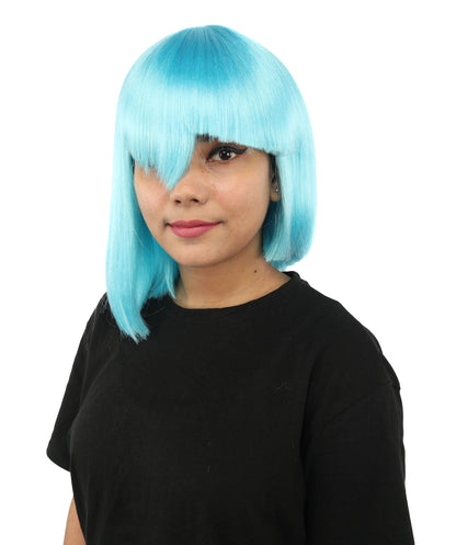 HPO Adult Women's Asymmetrical Bangs Bob Wig | Multiple Color Options | Create of synthetic fiber, sleek straight volume, breathable capless base | Party, Halloween, theater, drag, performance, costume events