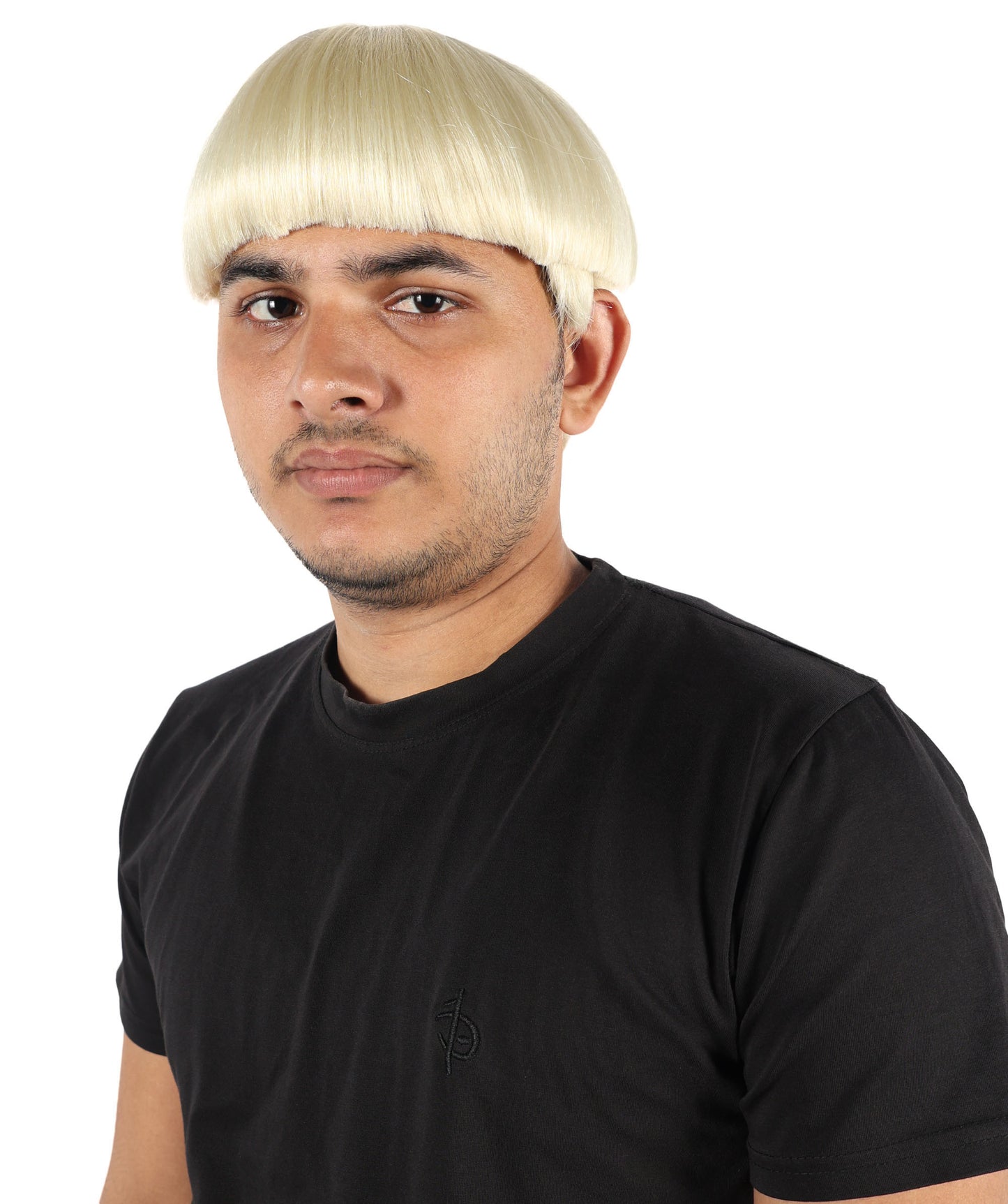 HPO Men's 9" Inch Short Length Halloween Classic Moe Retro Bowl Cut Costume Wig, Multiple Color Synthetic Soft Fiber Hair, Perfect for your next Festival