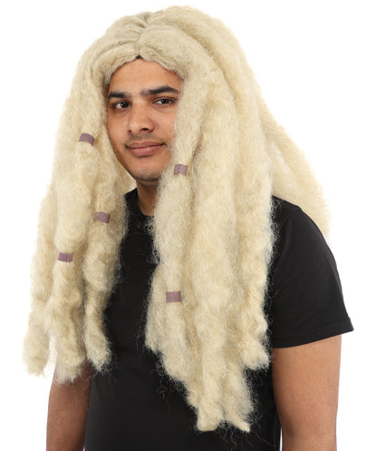 HPO Men’s Extra Long Blonde Dreadlock Wig – 25 Inch Capless Cap Viking Warrior | Ideal for Cosplay, Halloween and Theater