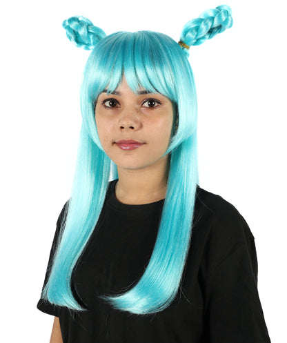 HPO Women's Anime Role Blue Lake Long Wig |  Soft Synthetic Fiber Hairpiece with Adjustable Inner Straps | Ideal for Anime, Stage & Costume Events
