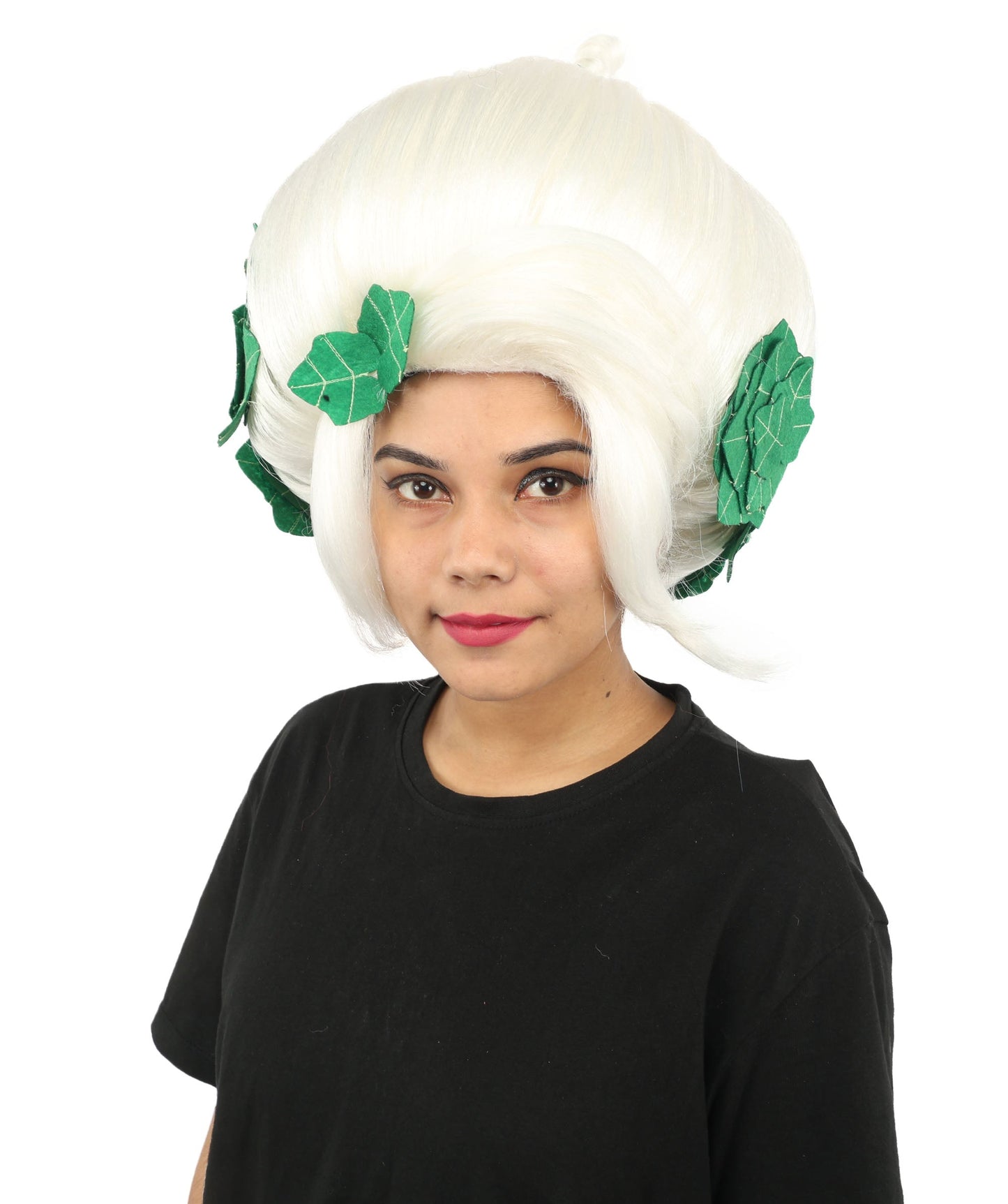 HPO Adult Women's Sculpted Pumpkin Show Wig | Multiple Color Options | Create of synthetic fiber, massive spherical updo with green leaf accents, breathable base | Halloween, theater, drag, performance, party, costume events