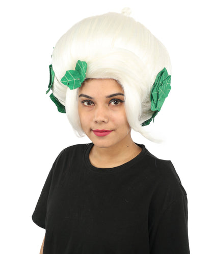 HPO Adult Women's Sculpted Pumpkin Show Wig | Multiple Color Options | Create of synthetic fiber, massive spherical updo with green leaf accents, breathable base | Halloween, theater, drag, performance, party, costume events
